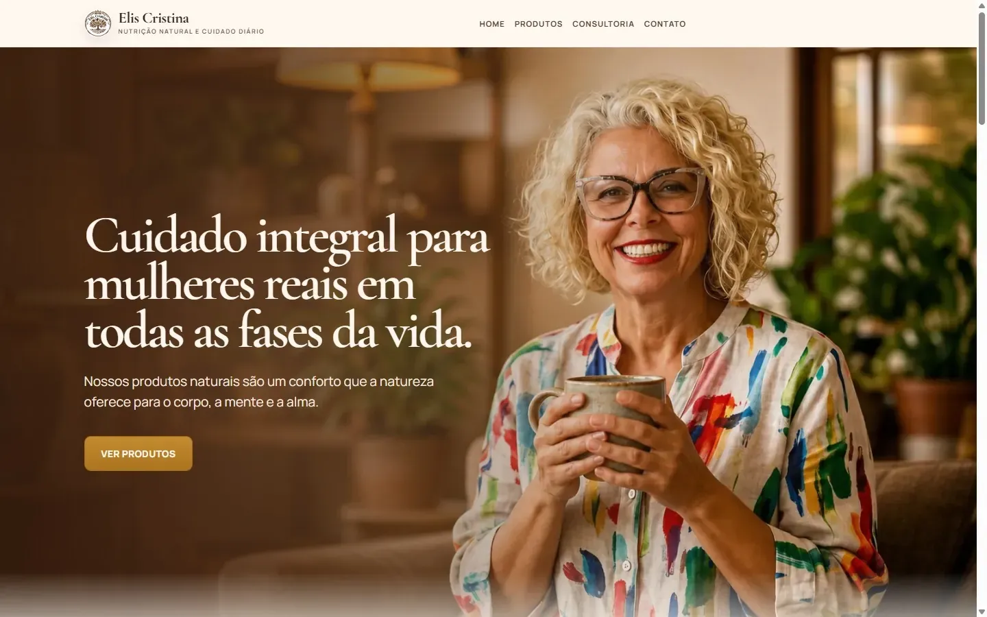 Tela do site Elis Cristina Nutrição com design clean e profissional.