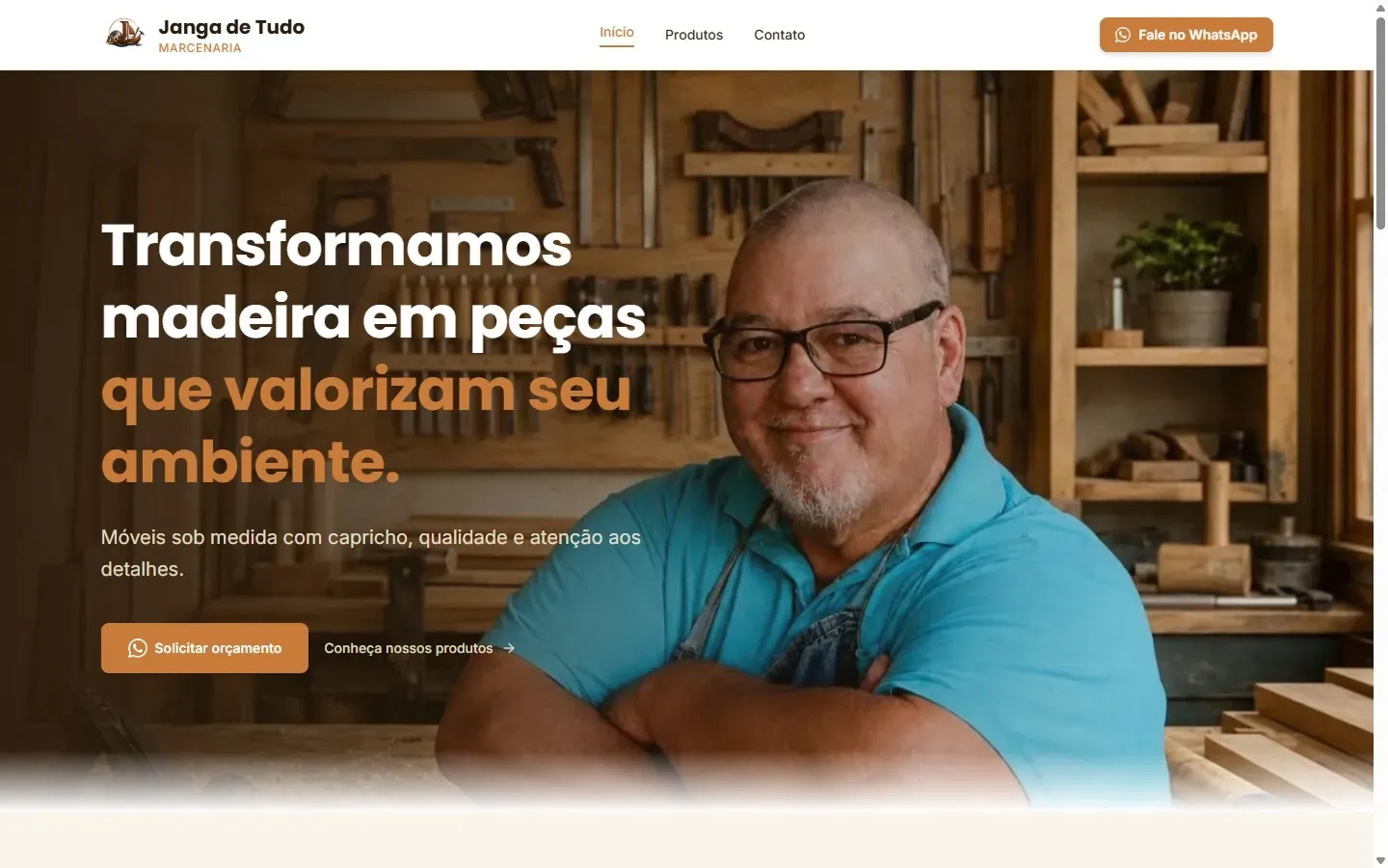 Tela do site Jangada de Tudo com vitrine de produtos.