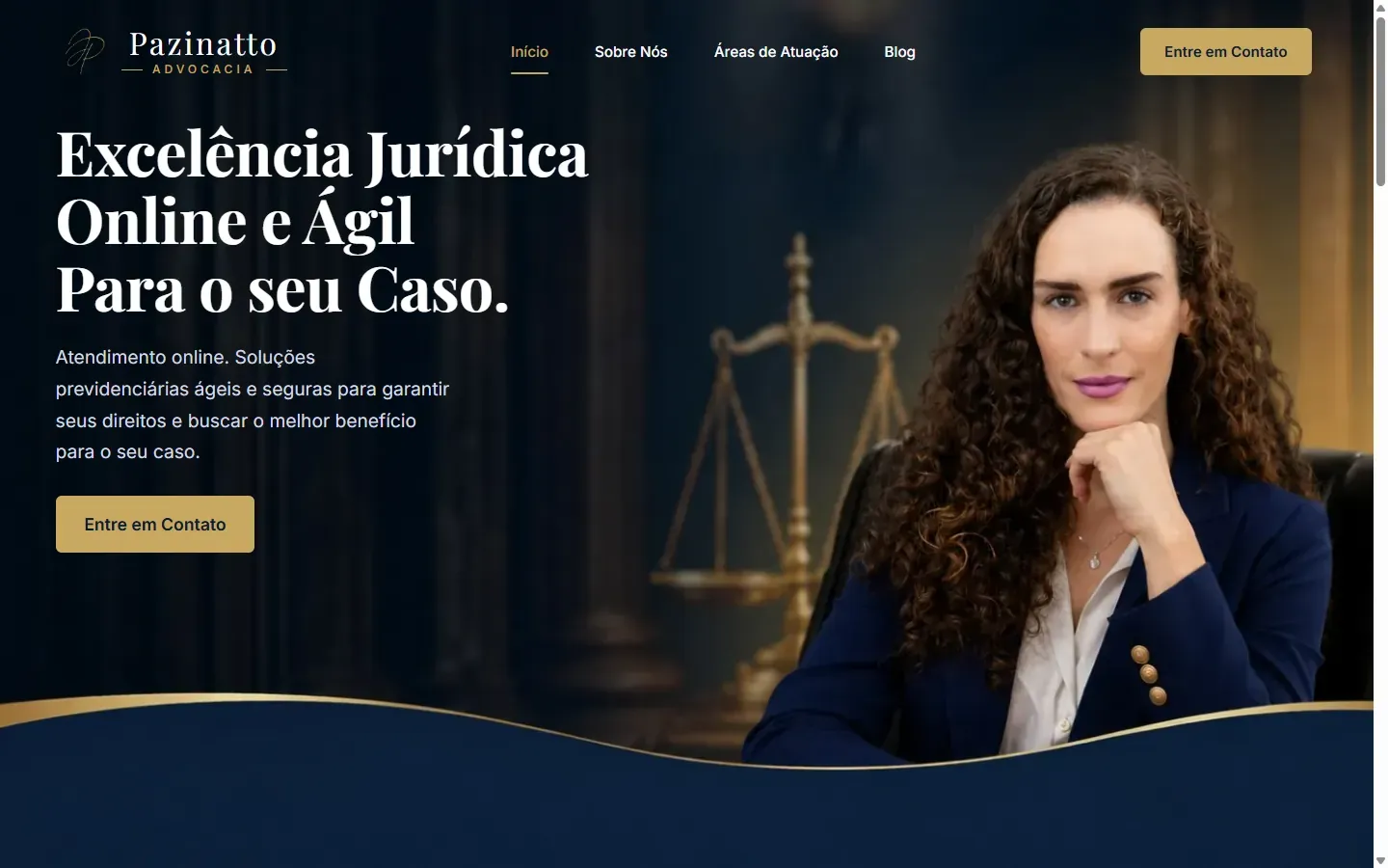 Tela do site Pazinatto Advocacia com design profissional e elegante.